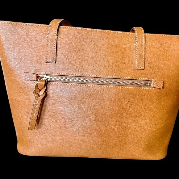 Dooney & Bourke Vintage Tan Leather Tote with Gold Hardware - Picture 2 of 13